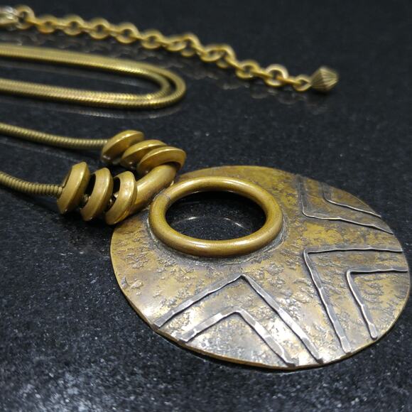 Vintage Signed Modernist Pendant Necklace, Mixed Metals, 1980s - Picture 2 of 10